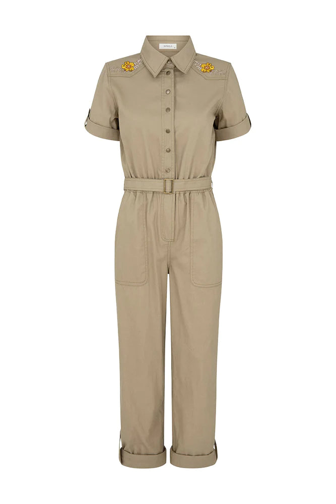 Elysian Collective Spell Foxglove Embroidered Boilersuit Khaki