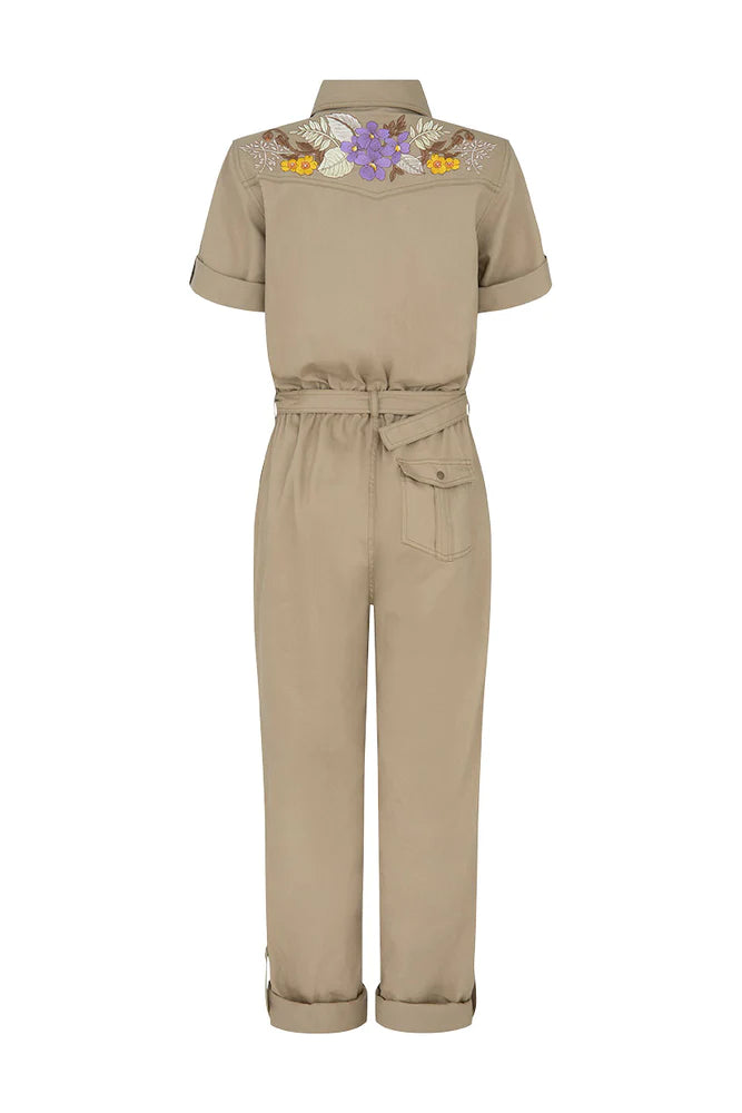 Elysian Collective Spell Foxglove Embroidered Boilersuit Khaki