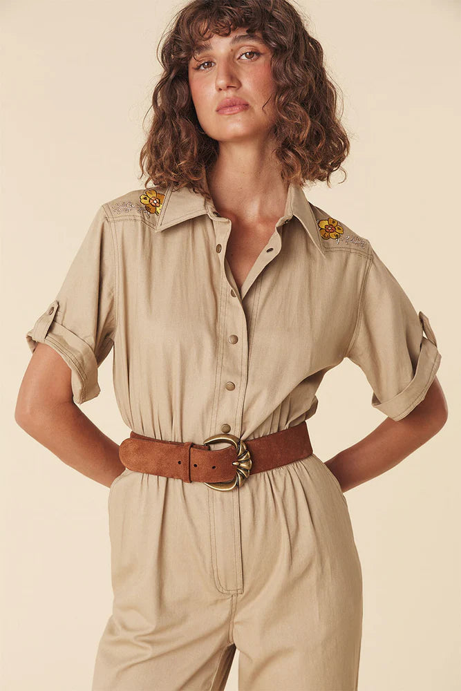 Elysian Collective Spell Foxglove Embroidered Boilersuit Khaki