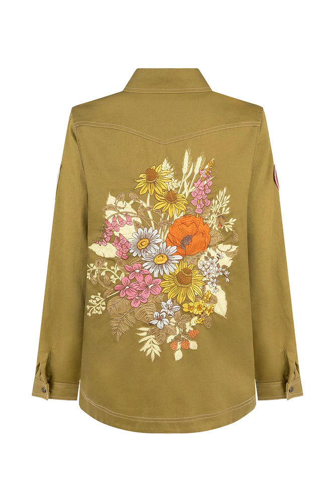 Elysian Collective Spell Foxglove Embroidered Shirt Olive