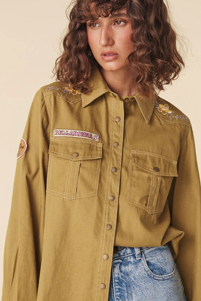 Elysian Collective Spell Foxglove Embroidered Shirt Olive