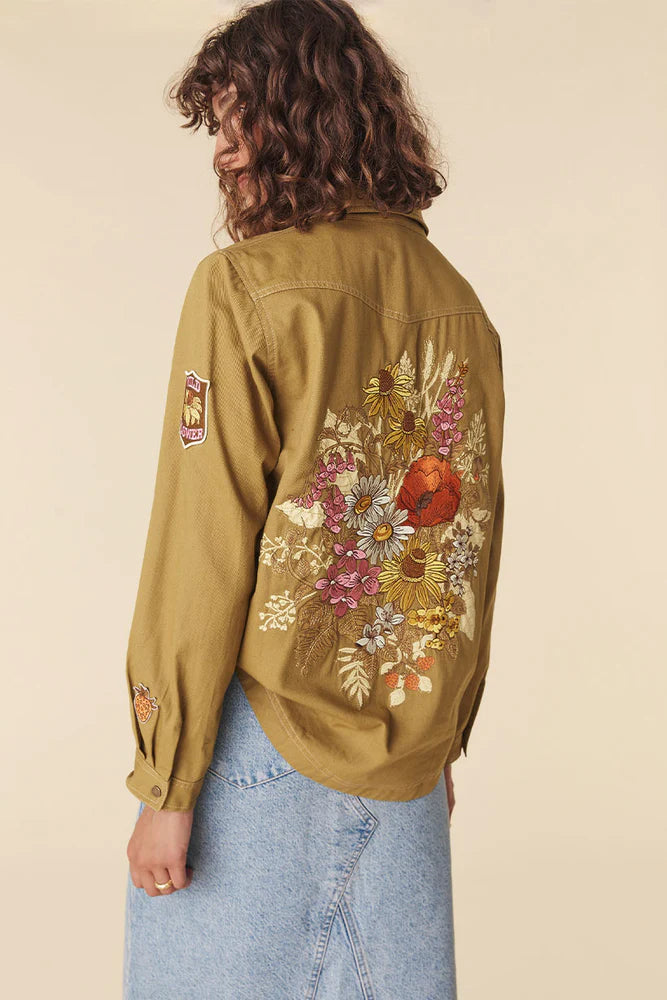 Elysian Collective Spell Foxglove Embroidered Shirt Olive