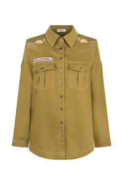 Elysian Collective Spell Foxglove Embroidered Shirt Olive