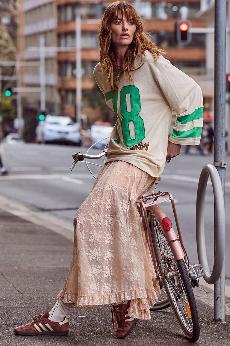 Elysian Collective Spell Labyrinth Lace Maxi Skirt Peach Bliss