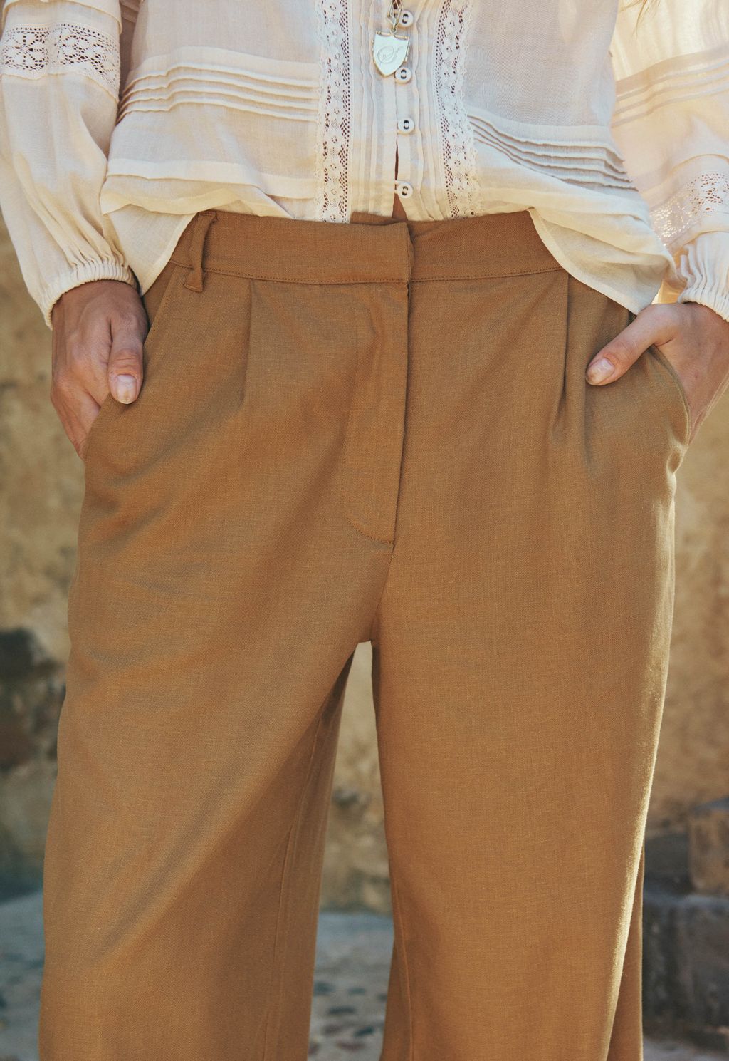 Elysian Collective Spell London Pleated Pant Tan