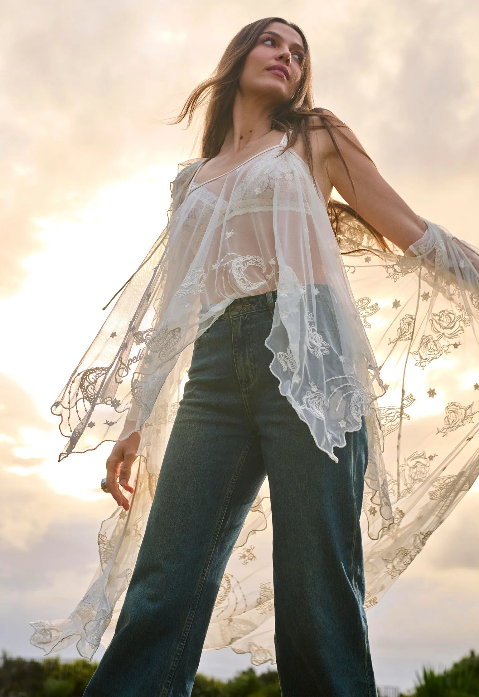 Elysian Collective Spell Mooncharm Mesh Hankie Cami Vintage Cream