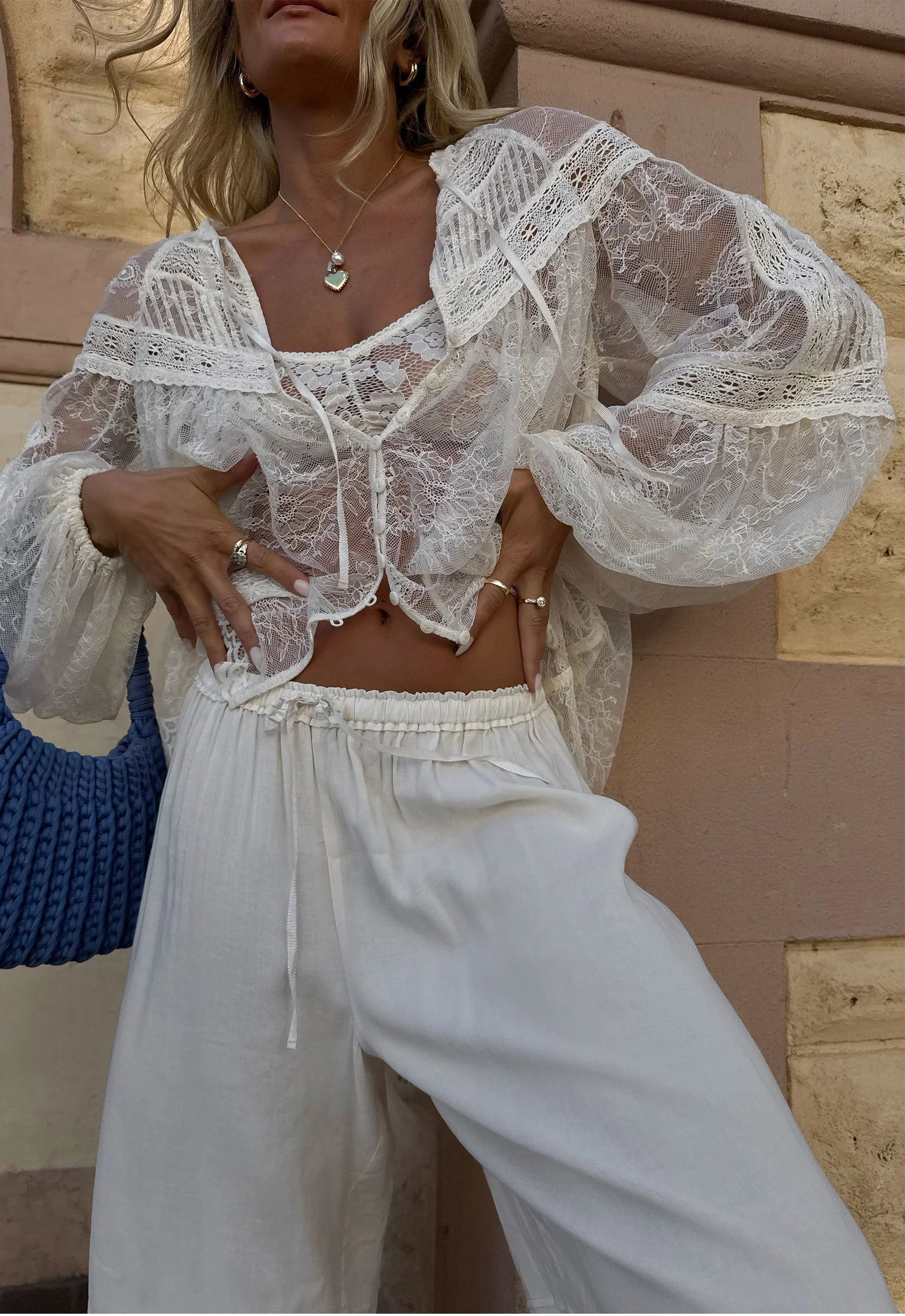 Elysian Collective Spell Teodora Lace Blouse Sea Salt