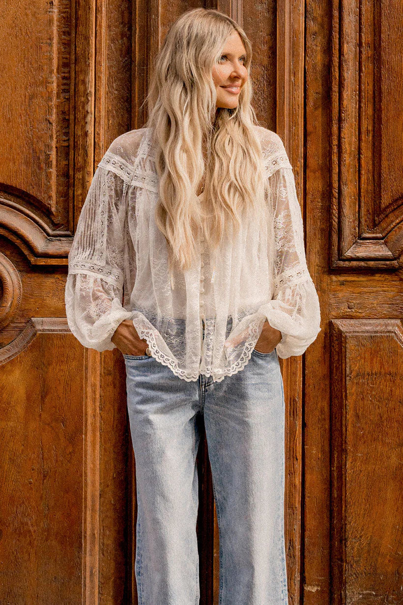 Elysian Collective Spell Teodora Lace Blouse Sea Salt