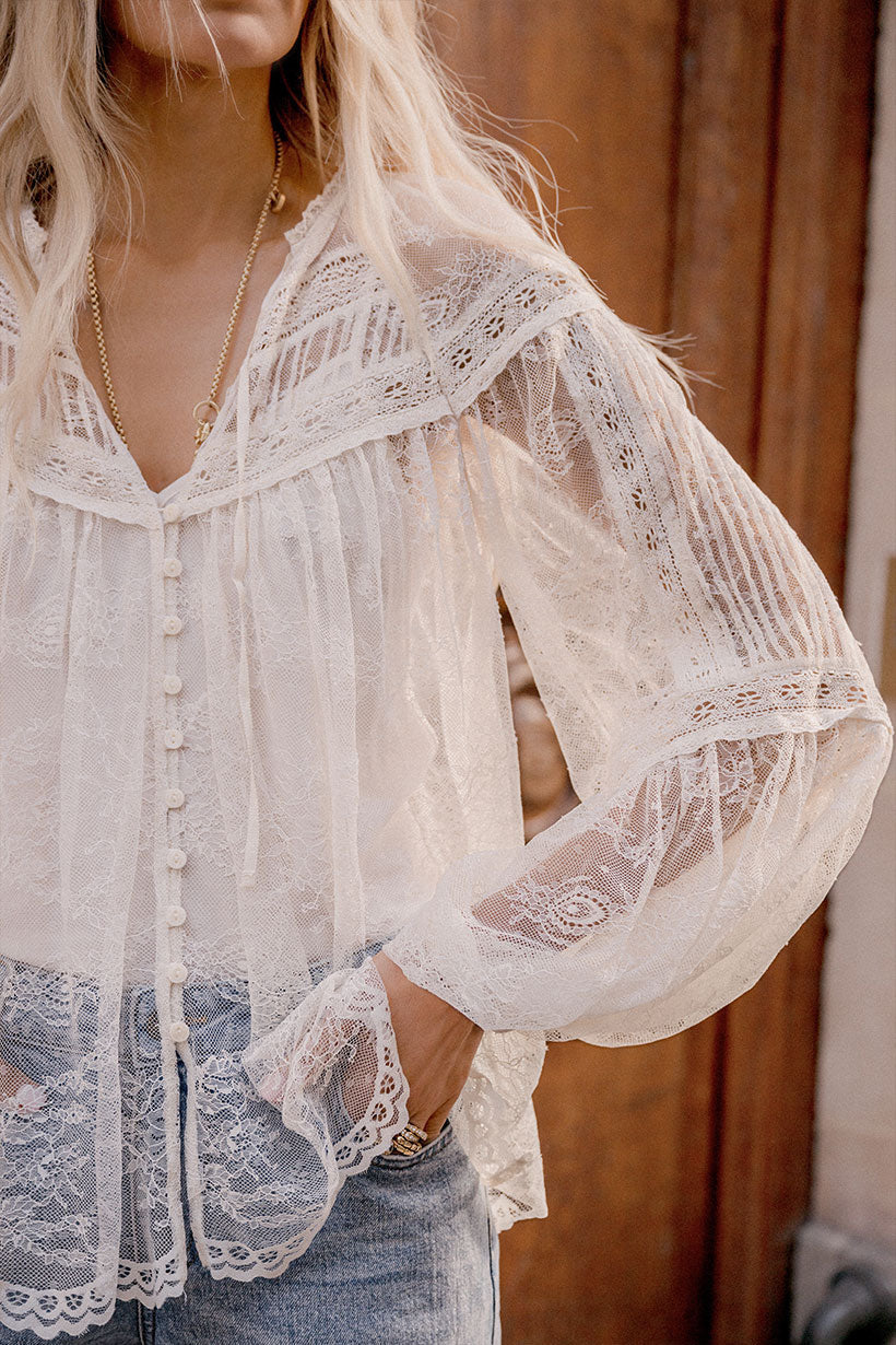 Elysian Collective Spell Teodora Lace Blouse Sea Salt
