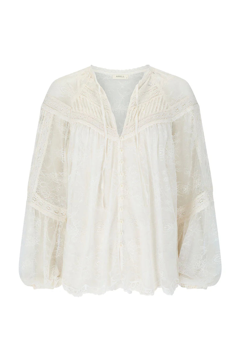 Elysian Collective Spell Teodora Lace Blouse Sea Salt