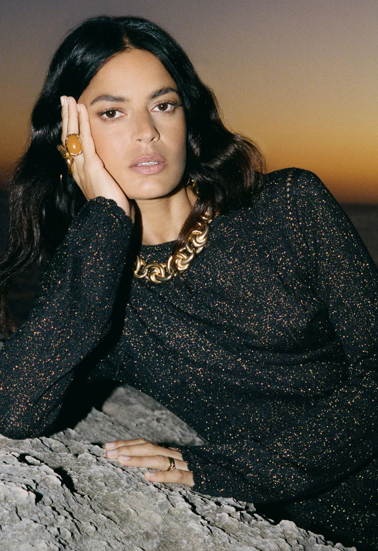 Elysian Collective Spell The Moss Knit Backless Maxi Dress Onyx