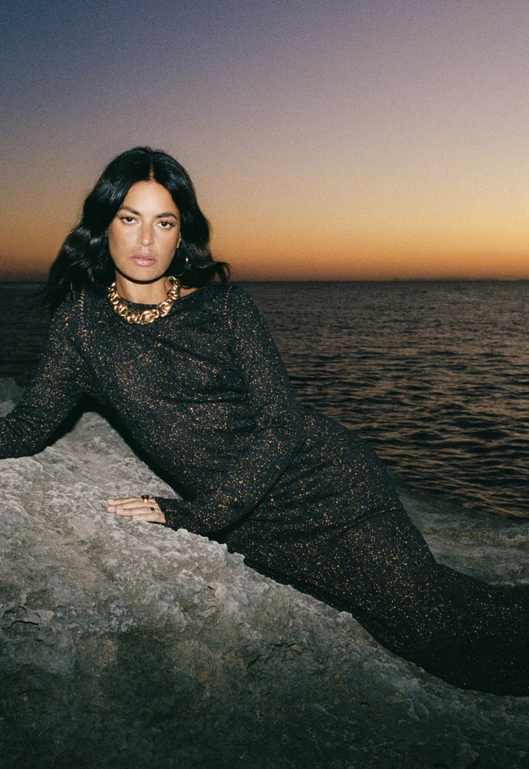 Elysian Collective Spell The Moss Knit Backless Maxi Dress Onyx