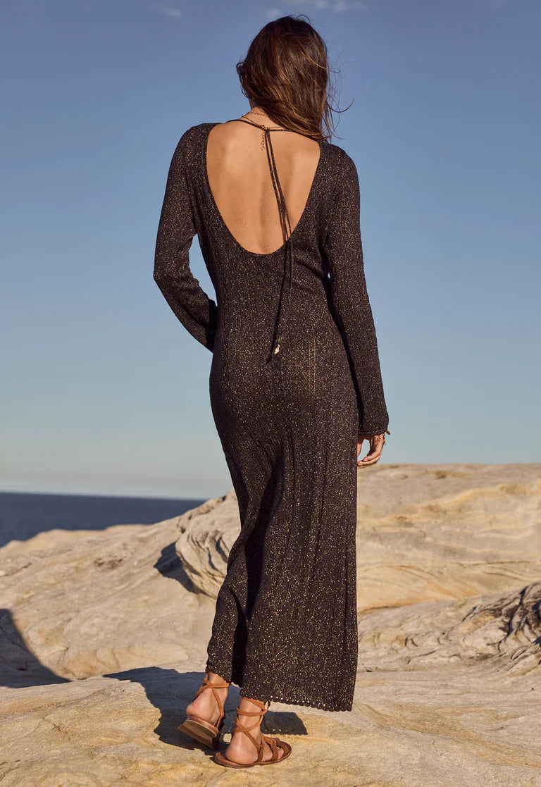 Elysian Collective Spell The Moss Knit Backless Maxi Dress Onyx