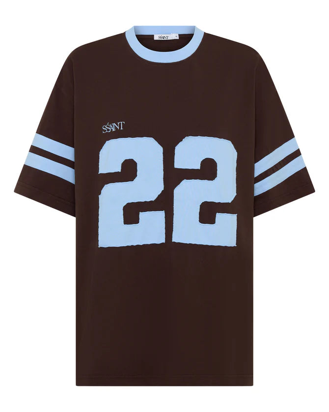 Elysian Collective Ssaint Twenty Two Motion Tee Powder Blue and Espresso