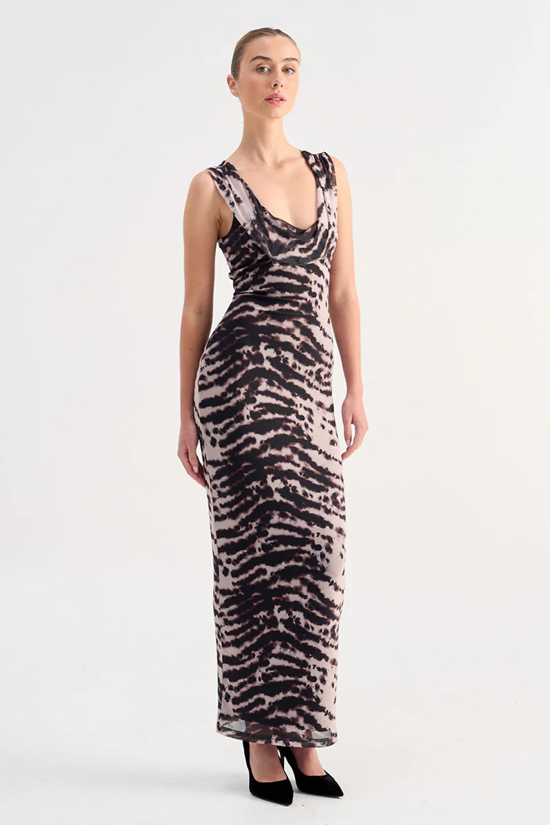 Elysian Collective Suboo Alexis Cowl Neck Maxi Dress Animal