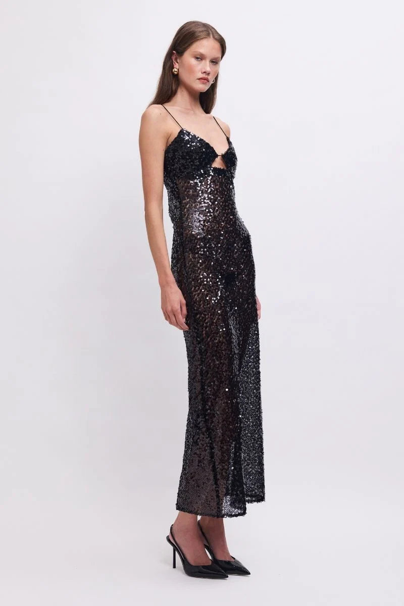 Elysian Collective Suboo Allure Sequin Maxi Dress Charcoal