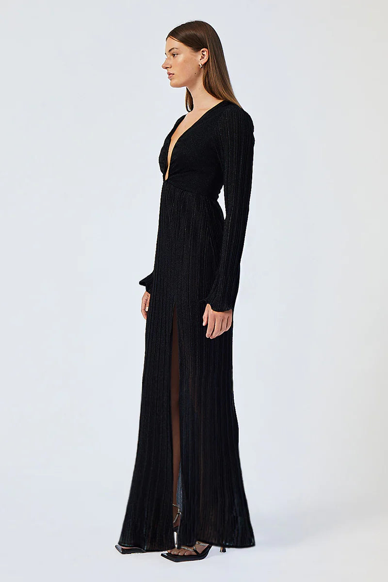 Elysian Collective Suboo Crystal V Neck Maxi Dress Black