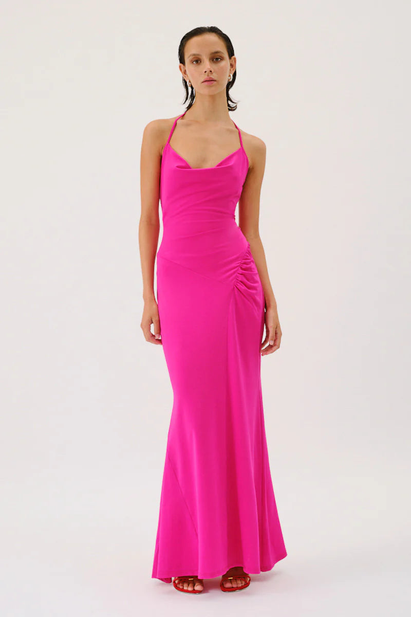 Elysian Collective Suboo Garnet Deep Cowl Neck Maxi Dress Pink