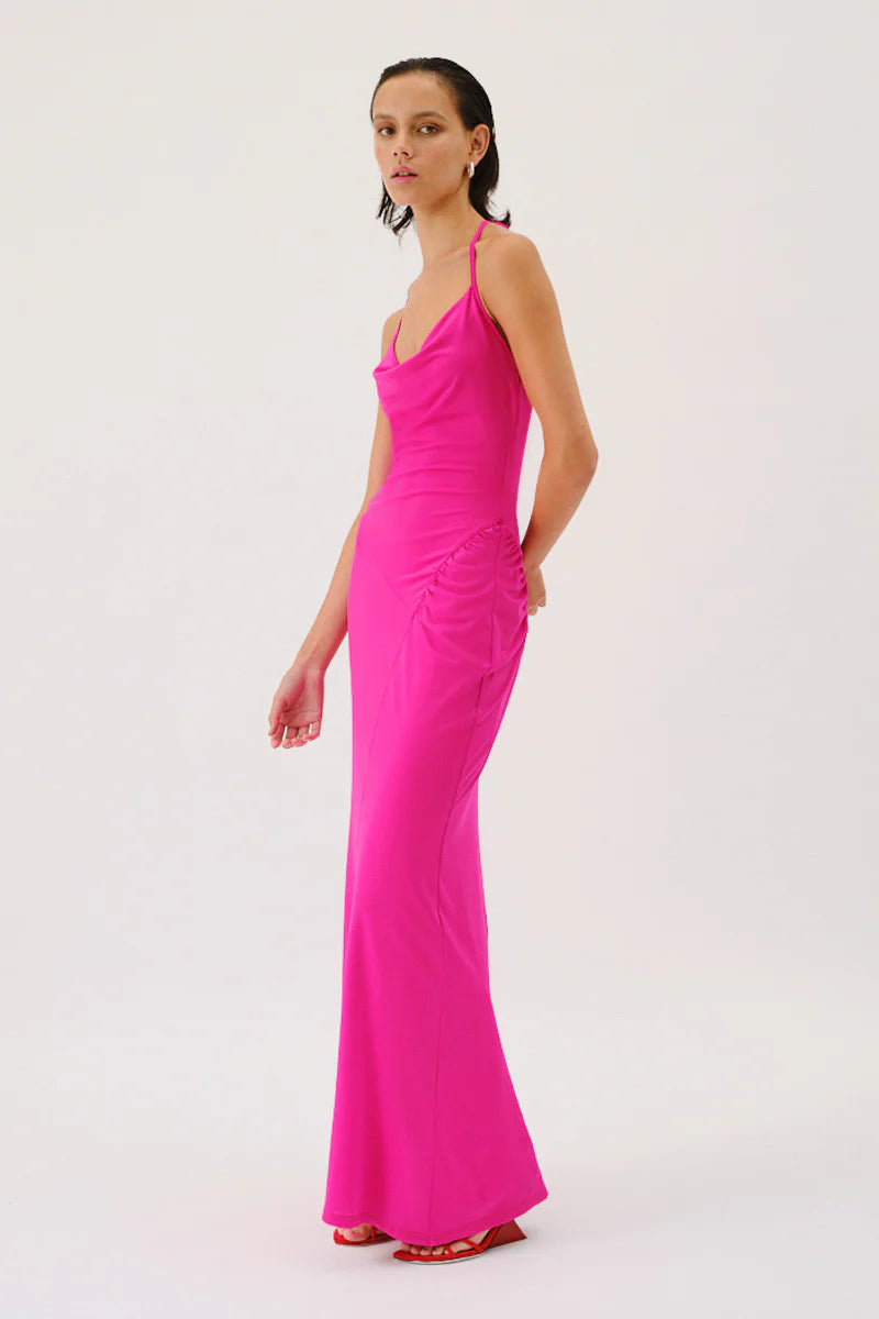 Elysian Collective Suboo Garnet Deep Cowl Neck Maxi Dress Pink