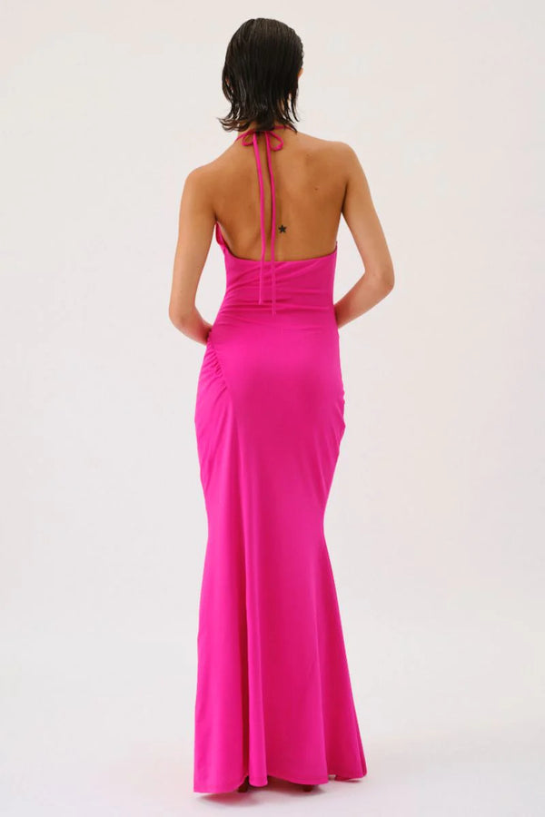 Elysian Collective Suboo Garnet Deep Cowl Neck Maxi Dress Pink