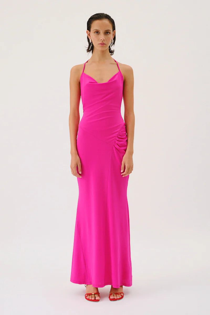 Elysian Collective Suboo Garnet Deep Cowl Neck Maxi Dress Pink