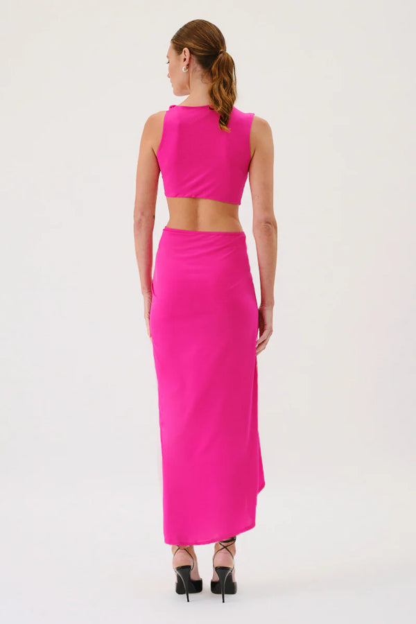 Elysian Collective Suboo Garnet Sleeveless Rouched Cross Over Dress Pink
