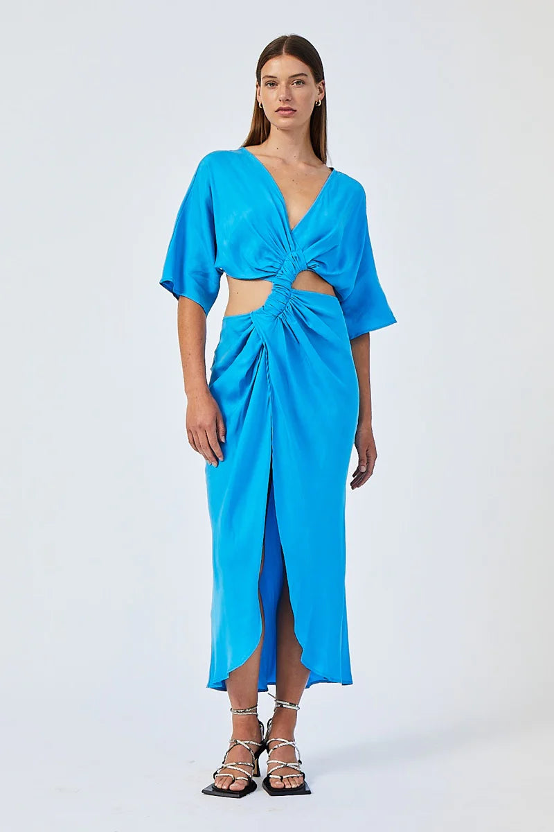 Elysian Collective Suboo Hannah Rouched Cross Over Midi Dress Lapis Blue