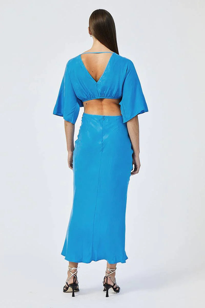 Elysian Collective Suboo Hannah Rouched Cross Over Midi Dress Lapis Blue