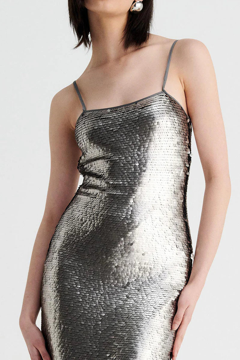 Elysian Collective Suboo Luna Cowl Neck Mini Dress Silver 