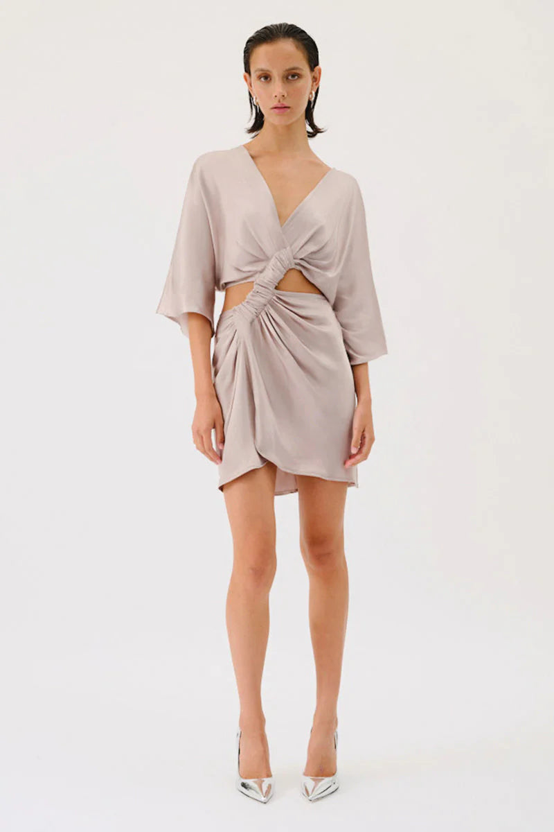Elysian Collective Suboo Millenia Rouched Cross Over Mini Dress Gunmetal