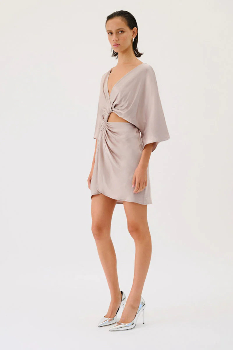 Elysian Collective Suboo Millenia Rouched Cross Over Mini Dress Gunmetal