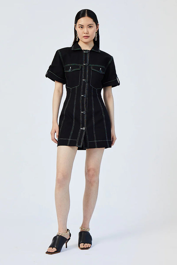 Elysian Collective Suboo Sully Button Front Mini Dress Black