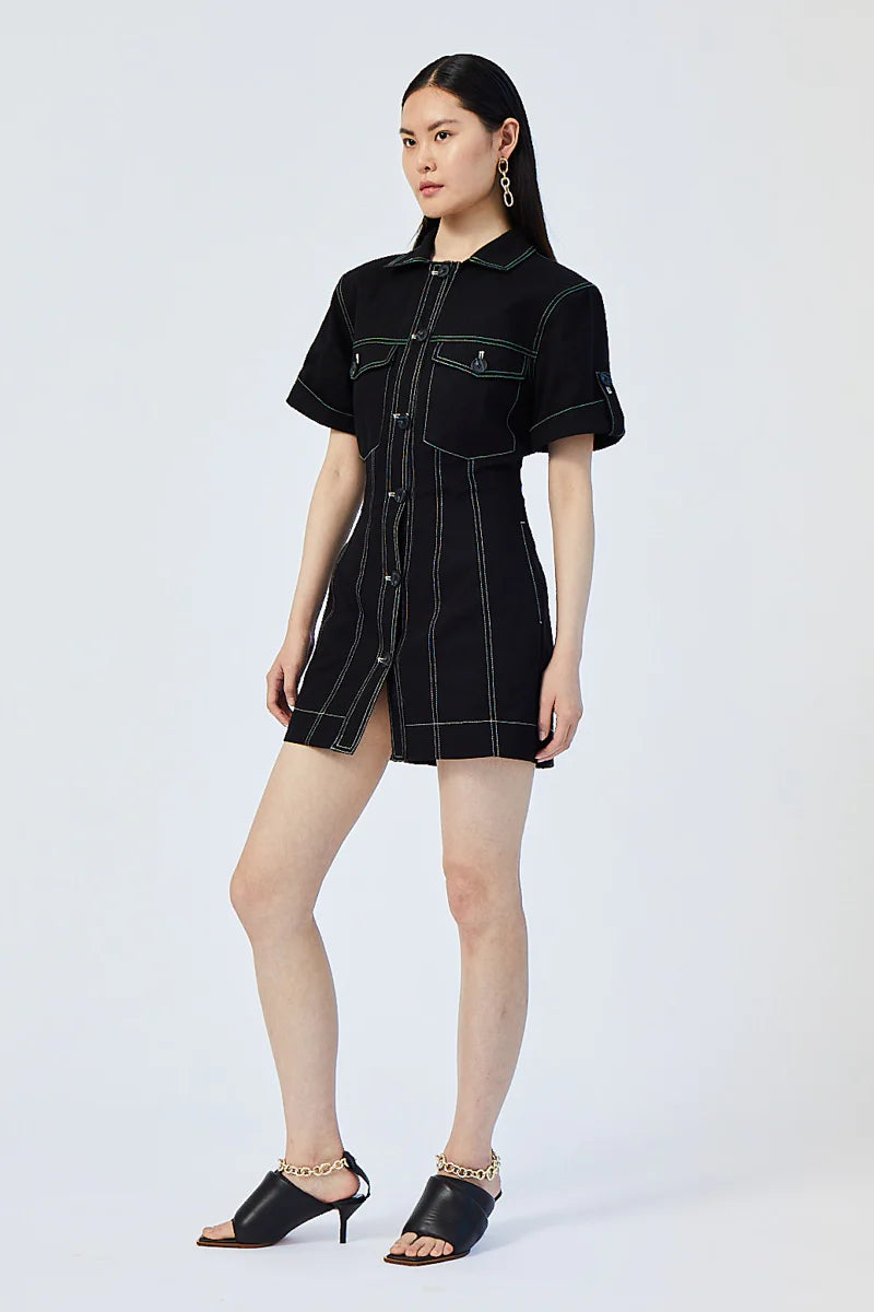 Elysian Collective Suboo Sully Button Front Mini Dress Black