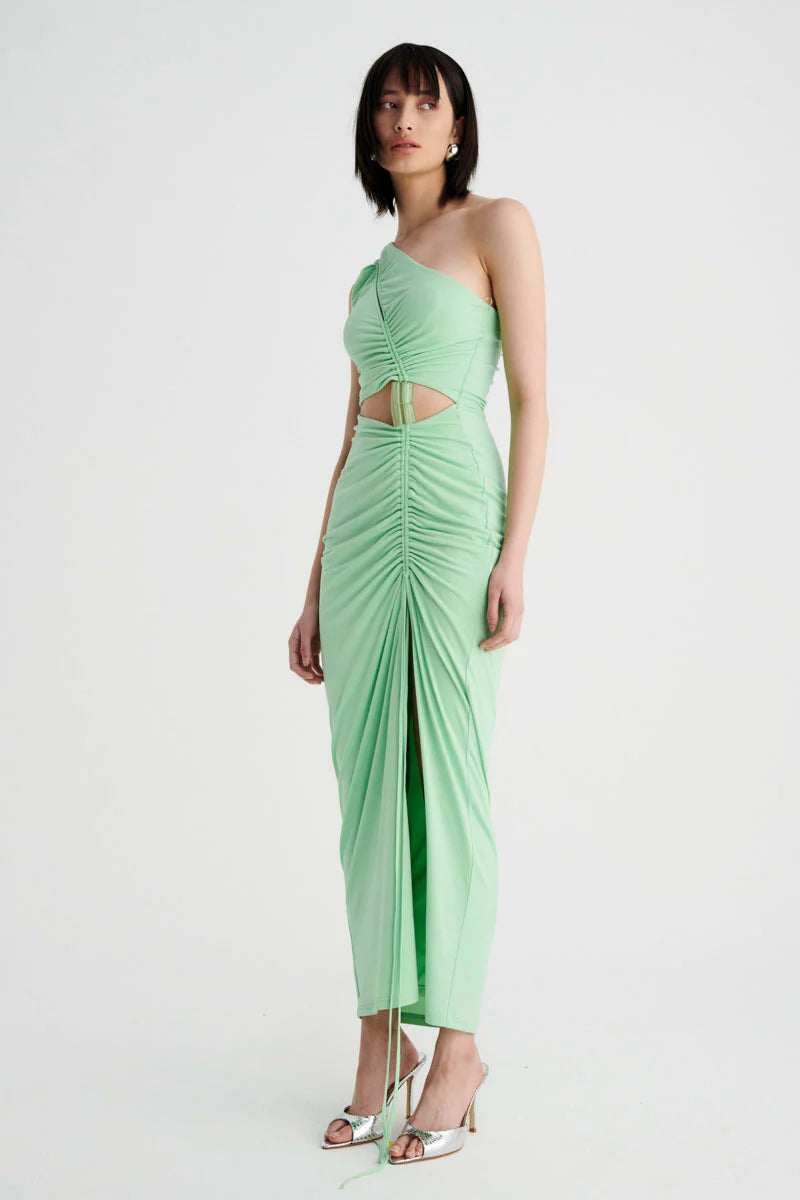 SUBOO - THETA ROUCHED MIDI DRESS (APPLE)