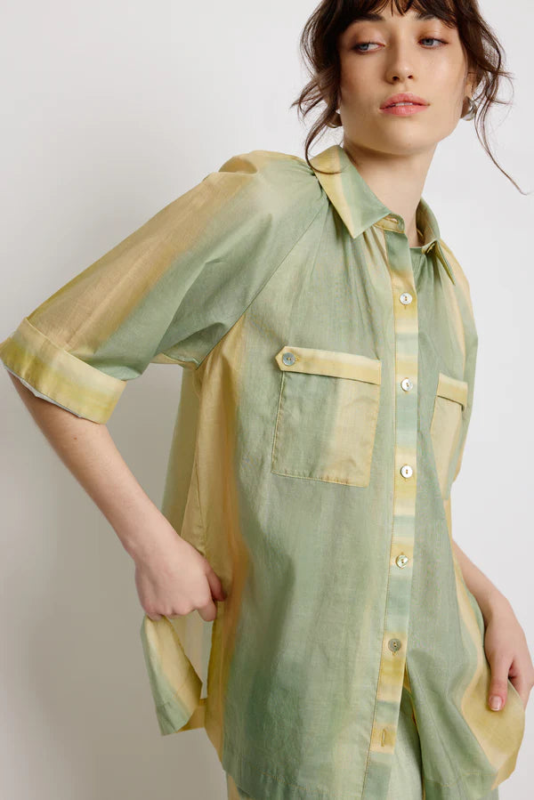 Elysian Collective Sunset Lover Foliage Shirt  Leaf Green Stripe