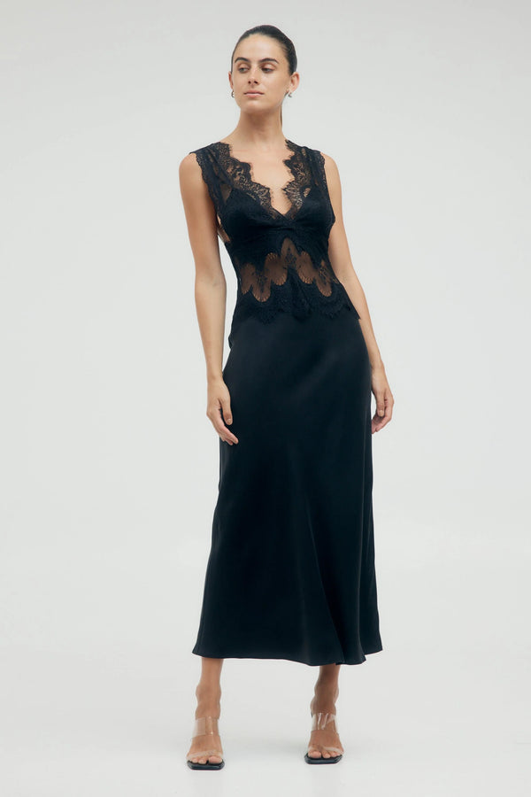 Elysian Collective Third Form Visions Lace Deep V Maxi Dress Ebony