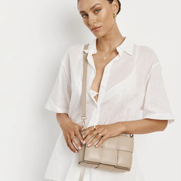 Elysian Collective Vestirsi Margot Leather Woven Bag Beige
