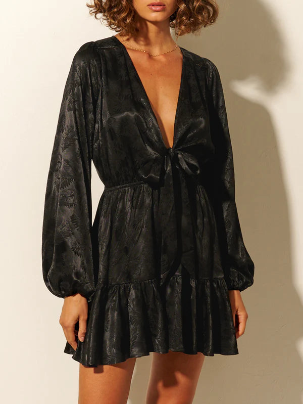 Elysian Collective Kivari Yasmin Tie Front Mini Dress Black