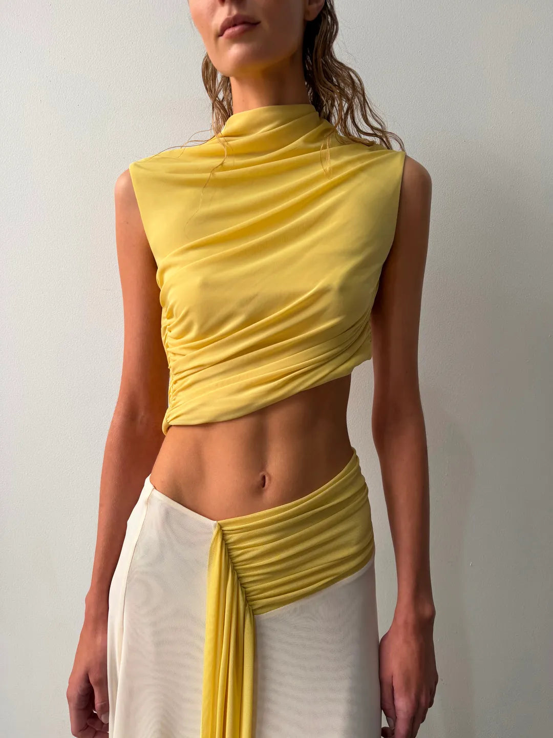 BEC + BRIDGE - CONNI ASYM MIDI DRESS (CITRON / BUTTERCREAM)