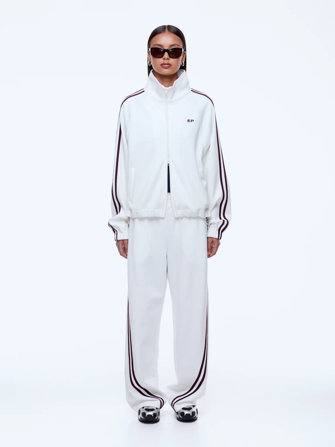 Elysian Collective Ena Pelly Valentina Jersey Zip Thru Cream/Burgundy