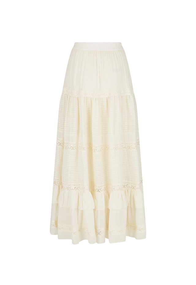 Elysian Collective Spell Ines Tiered Maxi Skirt Light Sand