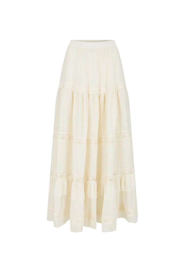 Elysian Collective Spell Ines Tiered Maxi Skirt Light Sand