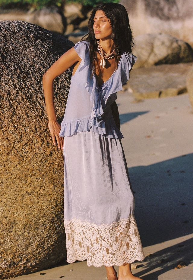 Elysian Collective Spell Viola Lace Trim Midi Skirt Lagoon Purple