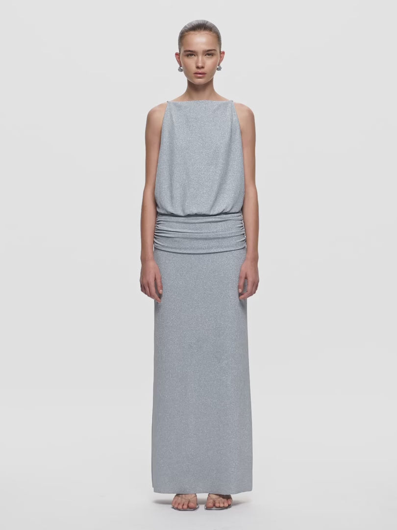 Elysian Collective Bec and Bridge Point Break Maxi Dress Grey Blue Lurex