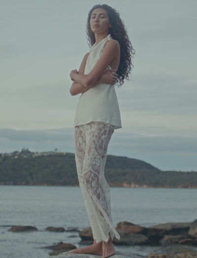 Elysian Collective Kivari Arabella Lace Pant Cream