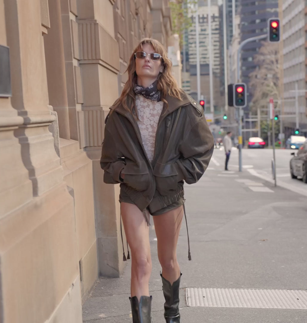 Elysian Collective Spell Fontaine Leather Bomber Vintage Brown