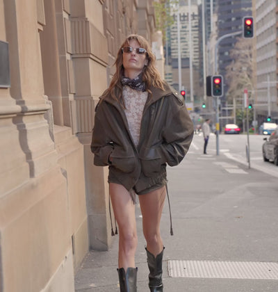 Elysian Collective Spell Fontaine Leather Bomber Vintage Brown