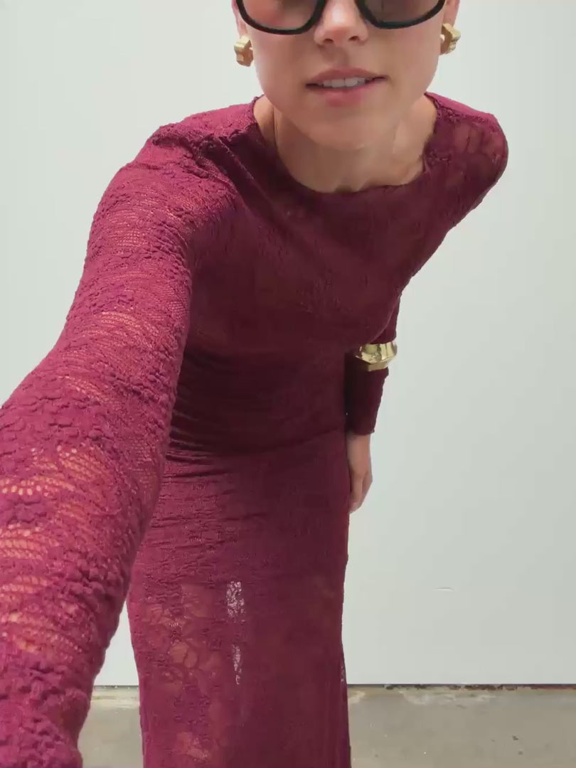 Elysian Collective Kivari Marie Lace Maxi Dress Plum
