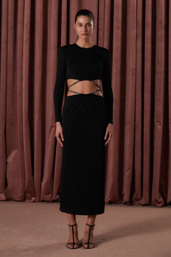 Elysian Collective Alina Slinky Jersey Midi Dress Black