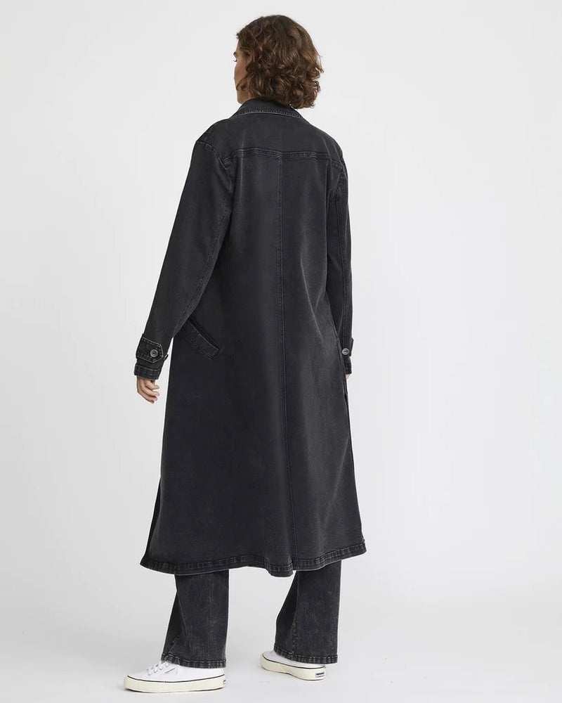 Elysian Collective Jac + Mooki Denim Trench Coat in Vintage Black